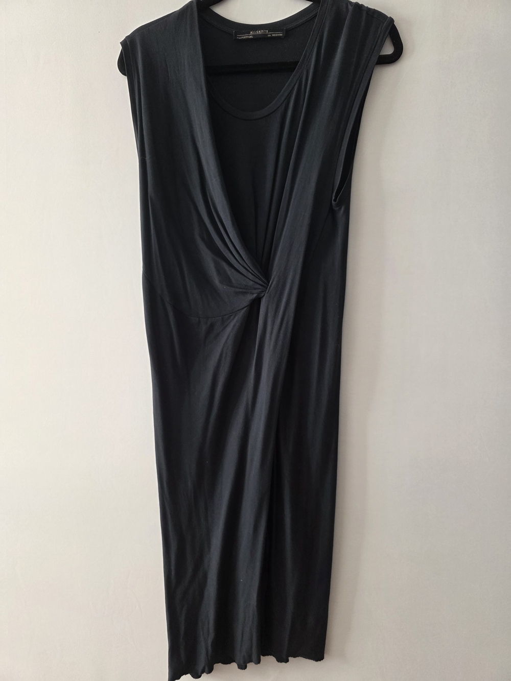 All Saints Black Sleeveless Twist-Detail Midi Dress